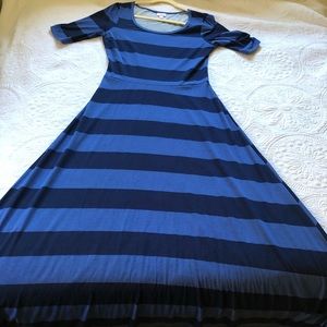 LuLaRoe Blue and Navy Striped Large Dress